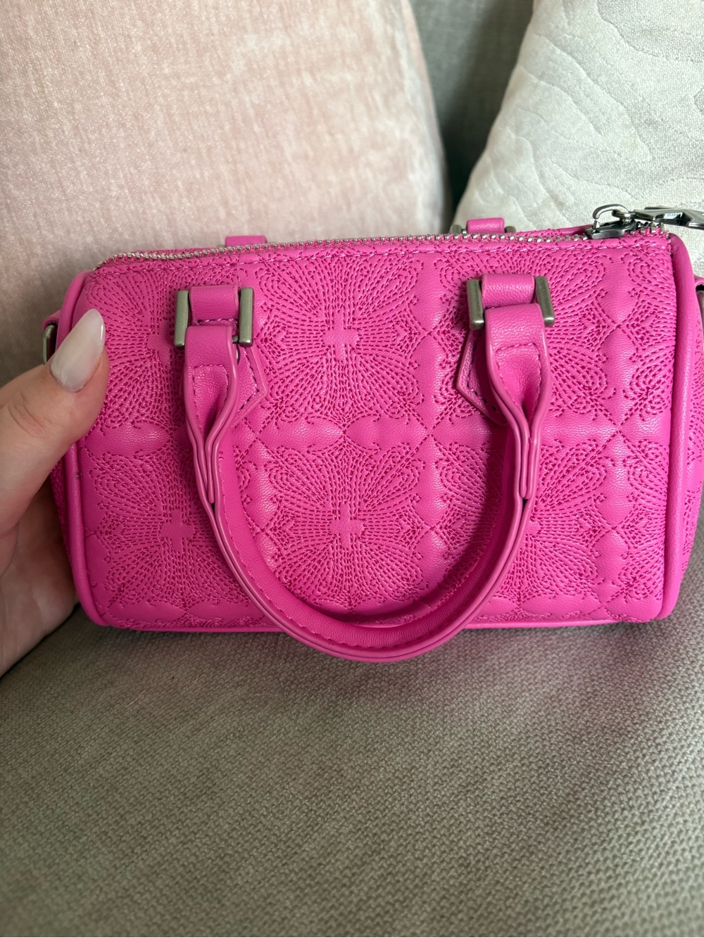 Von Dutch Hot Pink Embossed Mini Satchel Bag - Picture 4 of 5
